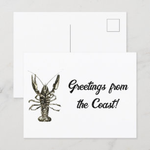 Lucky Ocean Lobster, Nautical Pencil Sketch Postcard