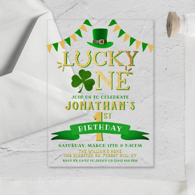 Lucky One 1st Birthday Acrylic Invitations (Creator Uploaded)