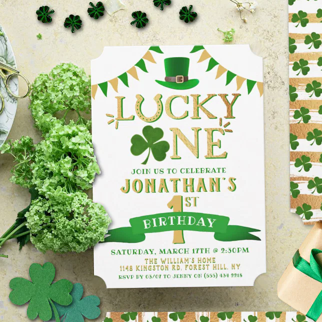 Lucky One 1st Birthday Invitations