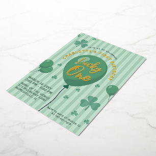 Lucky One 1st Birthday St Patricks Day Balloon Foil Invitation