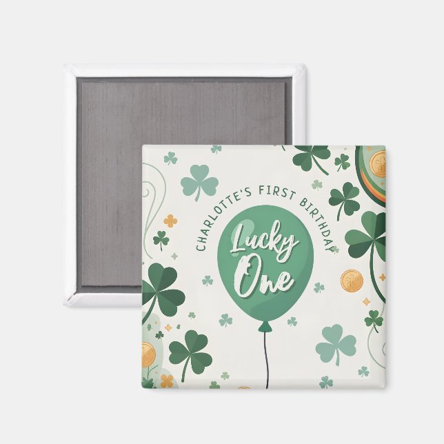Lucky One 1st Birthday St Patricks Day Clover Magnet (Front/Back)