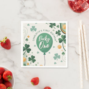 Lucky One 1st Birthday St Patricks Day Clover Napkins