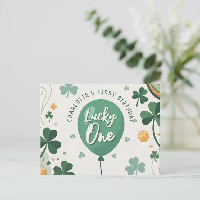 Lucky One 1st Birthday St Patricks Day Clover Postcard (Standing Front)