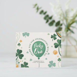Lucky One 1st Birthday St Patricks Day Clover Thank You Card