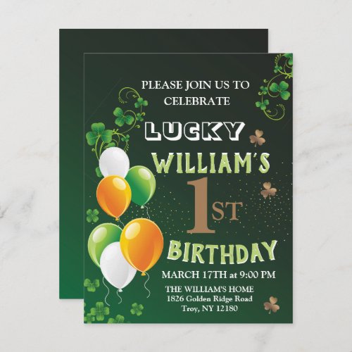 Lucky One 1st Birthday St Patricks Day Leprecha Holiday Card