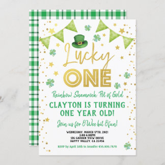 Lucky One Baby First Birthday St Patrick's Day Invitation