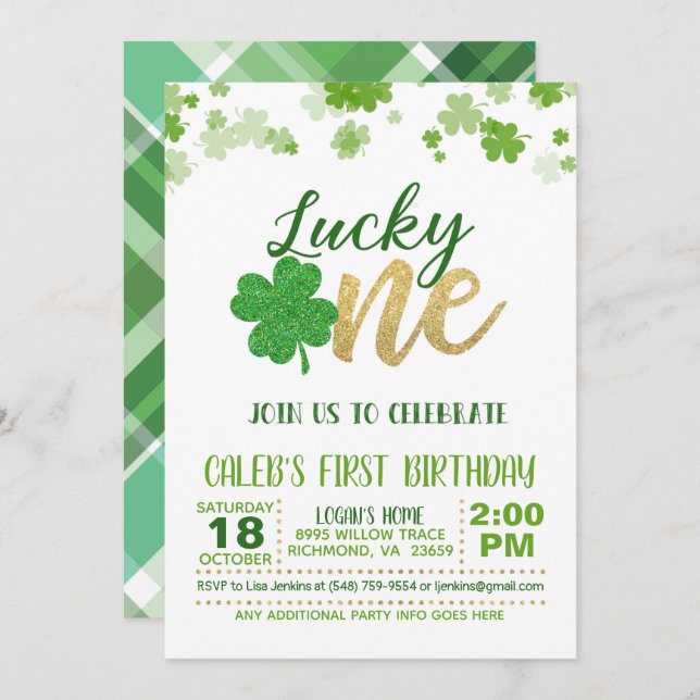 Lucky One Birthday Invitation (Front/Back)