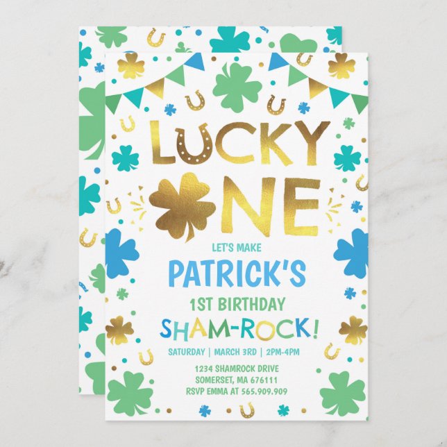 Lucky One Birthday Invitation St. Patrick's Party (Front/Back)