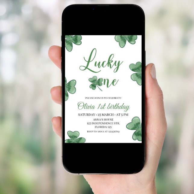 Lucky One Birthday Invitation, St. Patricks Themed Invitation (Front Digital)