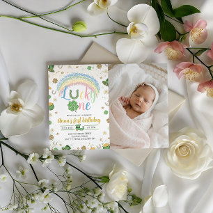 Lucky One Birthday Photo Invitation