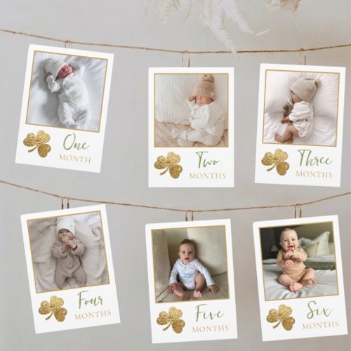 Lucky One Boy First Birthday Monthly Photo Banner Holiday Card