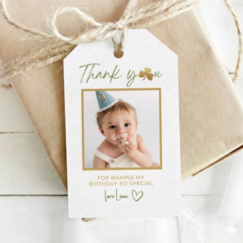 Lucky One Boy First Birthday Photo Favor Tag