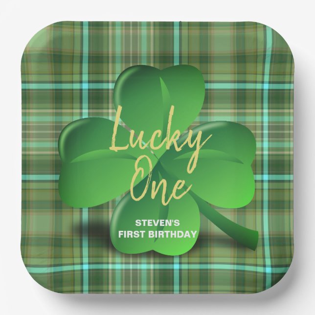 Lucky One Boys First St Patricks Birthday Party Paper Plates (Front)