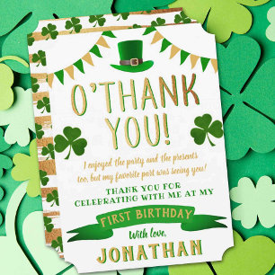 Lucky One Chalkboard 1st Birthday Thank You Card