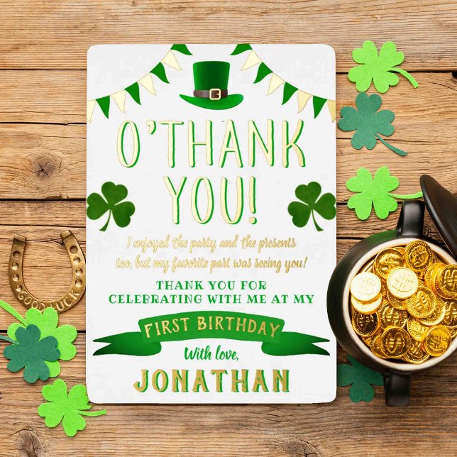 Lucky One Chalkboard 1st Birthday Thank You Real Foil Invitation (Creator Uploaded)