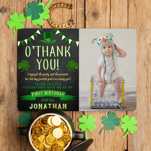 Lucky One Chalkboard 1st Birthday Thank You Real Foil Invitation