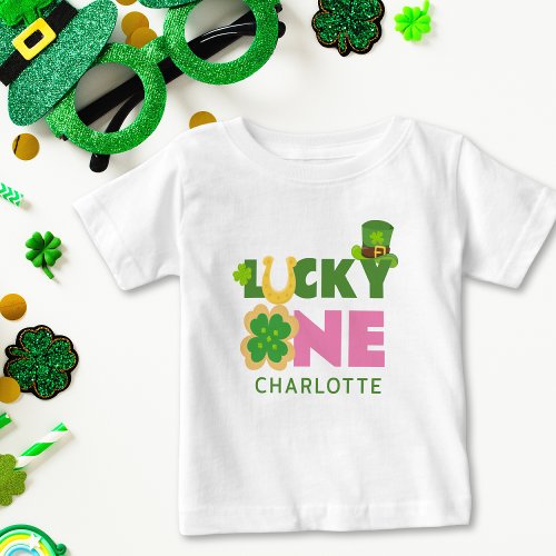 Lucky One Cute 1st Birthday Girl St Patricks Day Baby T_Shirt