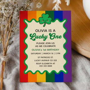 Lucky One Cute Shamrock St. Patrick's 1st Birthday Invitation