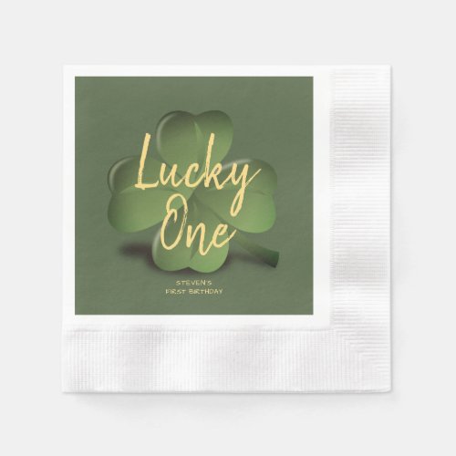 Lucky One Elegant Green Gold First Birthday Party Napkins