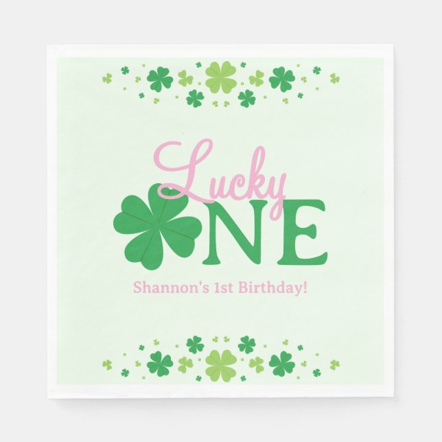 Lucky One First 1st Birthday Party Napkins (Front)