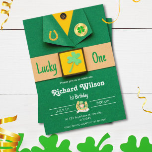 Lucky One First Birthday Boy Shamrock Invitation