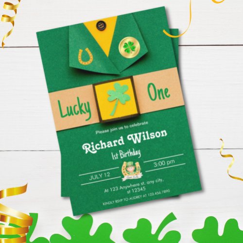  Lucky One First Birthday Boy Shamrock Invitation