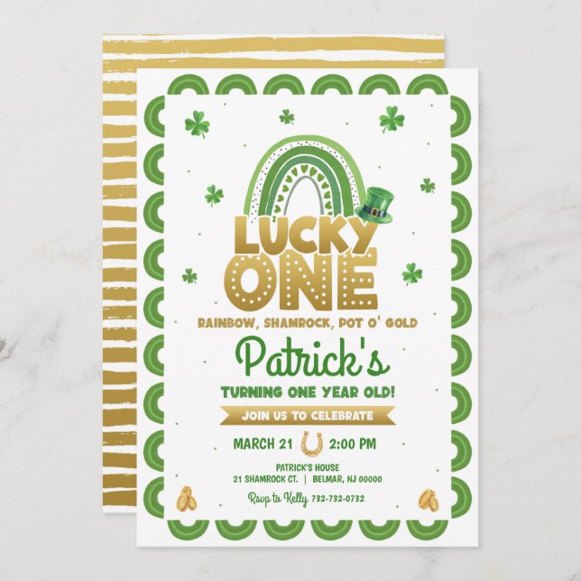 Lucky One First Birthday Invitation St Patty's Day (Front/Back)