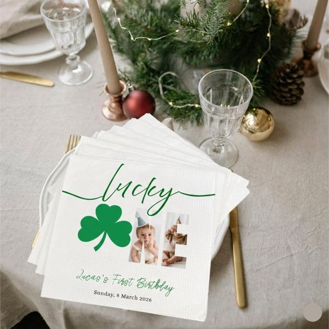 Lucky One First Birthday Personalized Shamrock Par Napkins (Creator Uploaded)