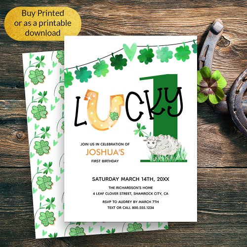 Lucky One First Birthday Shamrock and Sheep Invitation