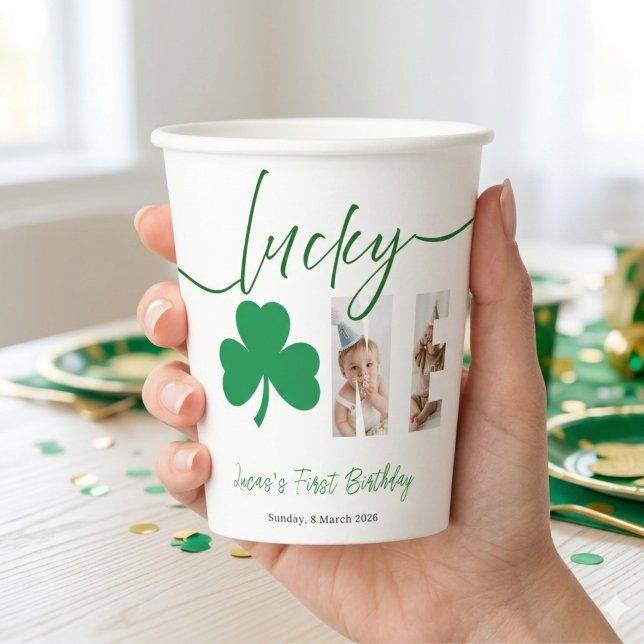 Lucky One First Birthday Shamrock Photo Party Cup (Creator Uploaded)