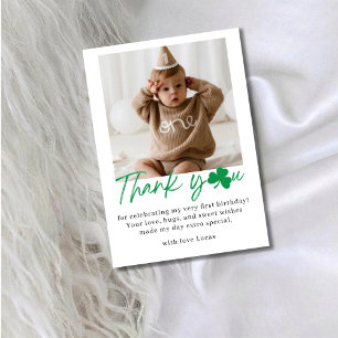 Lucky One First Birthday Shamrock Photo Thank You Card