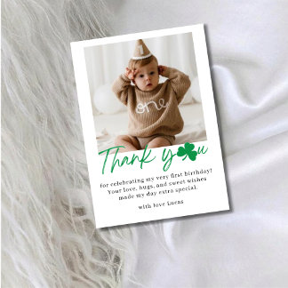 Lucky One First Birthday Shamrock Photo Thank You Card