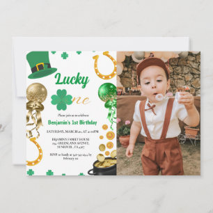 Lucky One First Birthday St Patrick's Day Boy Girl Invitation