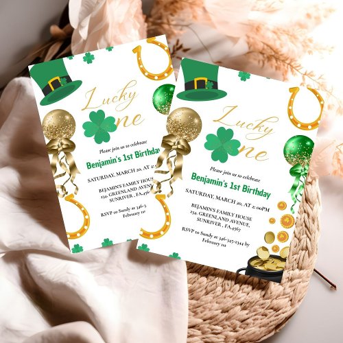 Lucky One First Birthday St Patricks Day Boy Girl Invitation