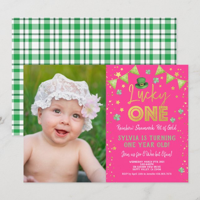 Lucky One First Birthday St Patrick's Day Photo Invitation (Front/Back)