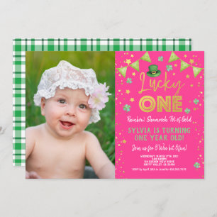 Lucky One First Birthday St Patrick's Day Photo Invitation