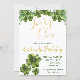 Lucky One, Four Leaf Clover First Birthday Invitation