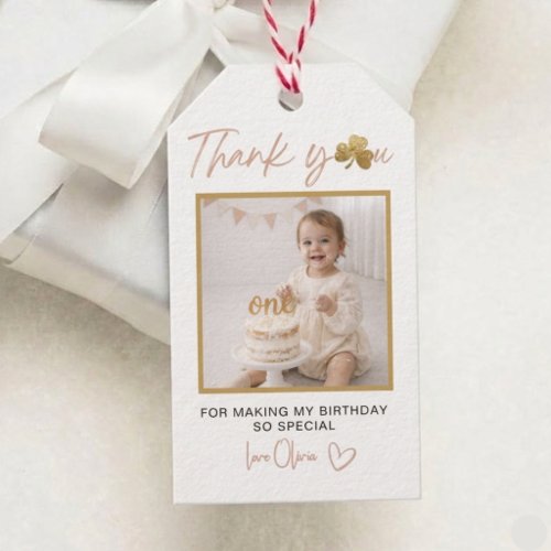 Lucky One Girl Birthday Photo Favor Tag