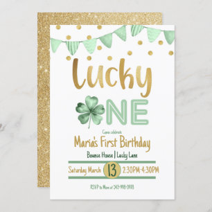 Lucky One Gold First Birthday Invitation