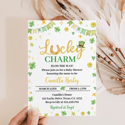 Lucky One Green Four Leaf Clover Baby Shower Card