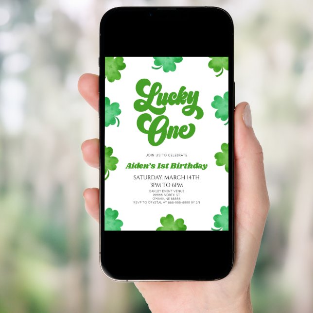 Lucky One Green Shamrock Clover 1st Birthday Party Invitation (Front Digital)