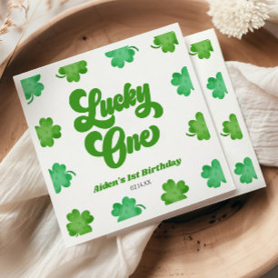 Lucky One Green Shamrock Clover 1st Birthday Party Napkins