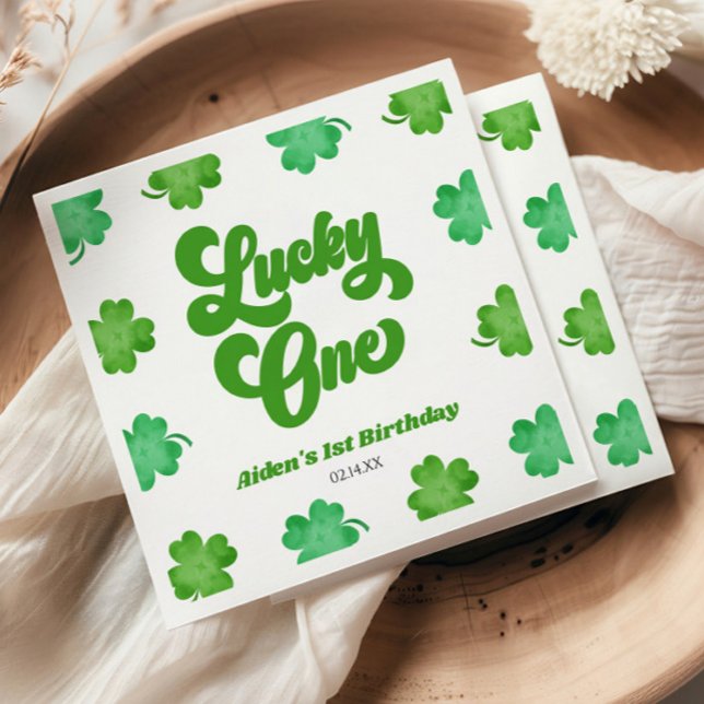 Lucky One Green Shamrock Clover 1st Birthday Party Napkins (Creator Uploaded)