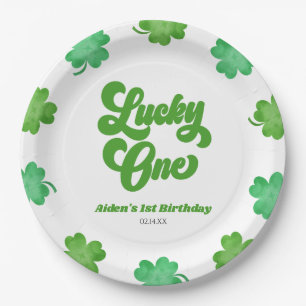 Lucky One Green Shamrock Clover 1st Birthday Party Paper Plates