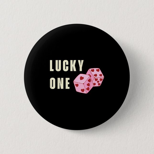 Lucky One Heart Dice Couples Matching Valentines D Button (Front)