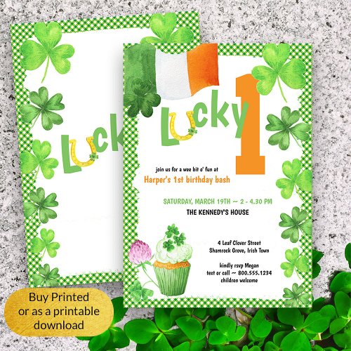 Lucky One Irish Themed First Birthday Party Invitation