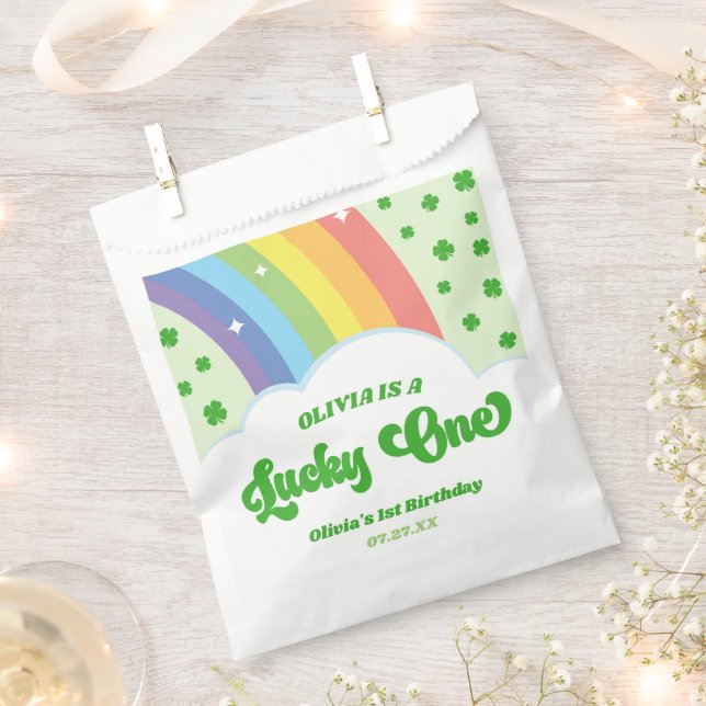 Lucky One Lucky Charm Rainbow 1st Birthday Party Favor Bag (Clipped)