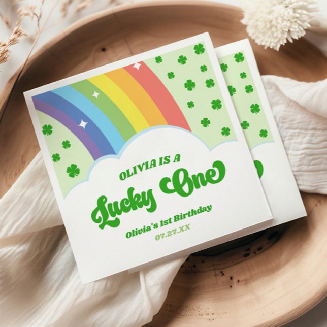 Lucky One Lucky Charm Rainbow 1st Birthday Party Napkins (Creator Uploaded)