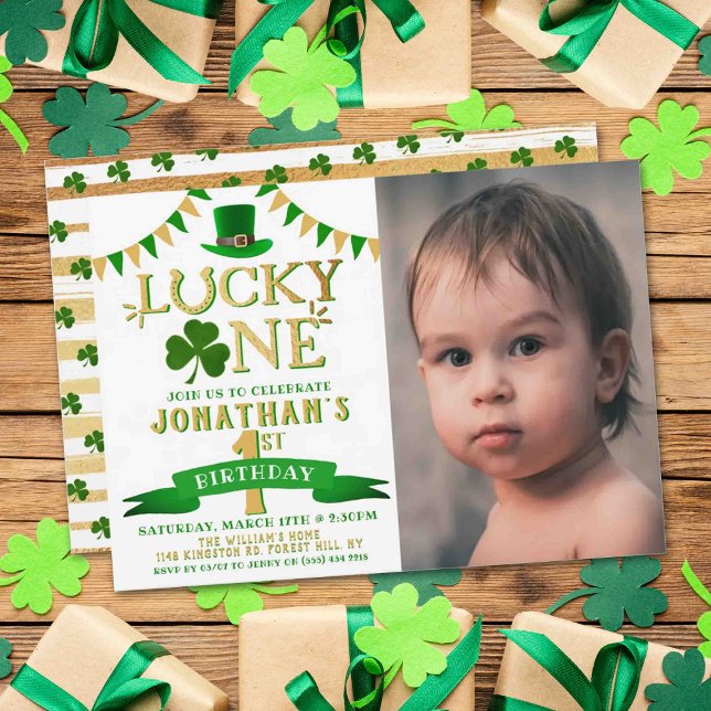 Lucky One Photo 1st Birthday Invitations (Creator Uploaded)