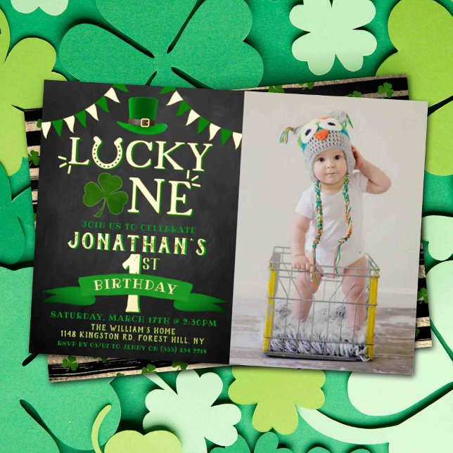 Lucky One Photo 1st Birthday Real Foil Invitation (Creator Uploaded)